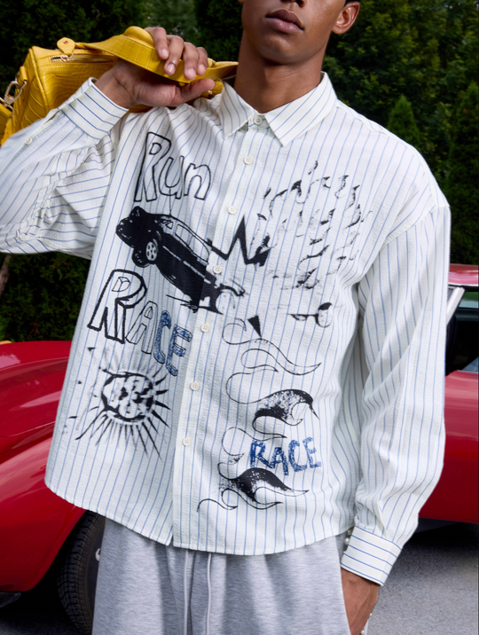 S45 Hand Painted Sports Car Stripe Long Sleeve Shirt | Face 3 Face