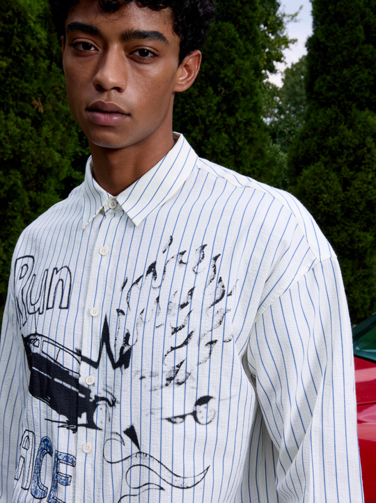 S45 Hand Painted Sports Car Stripe Long Sleeve Shirt | Face 3 Face