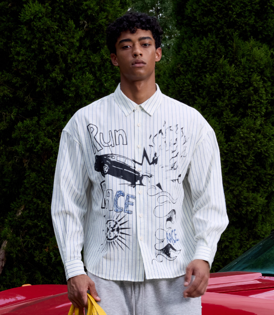 S45 Hand Painted Sports Car Stripe Long Sleeve Shirt | Face 3 Face