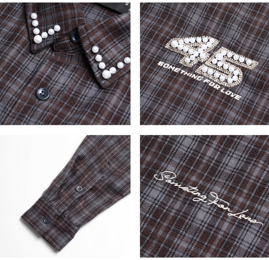 S45 Pearl Lapel Logo Plaid Long Sleeve Shirt | Face 3 Face
