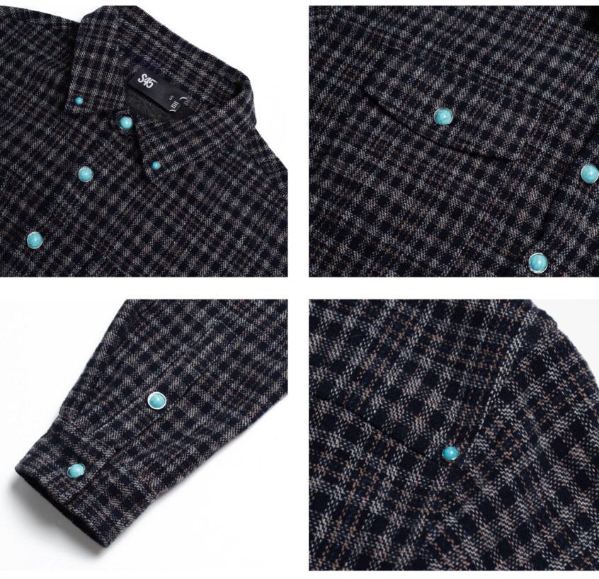 S45 Turquoise Button Plaid Long Sleeve Shirt | Face 3 Face