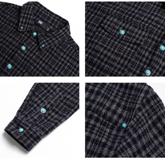 S45 Turquoise Button Plaid Long Sleeve Shirt | Face 3 Face