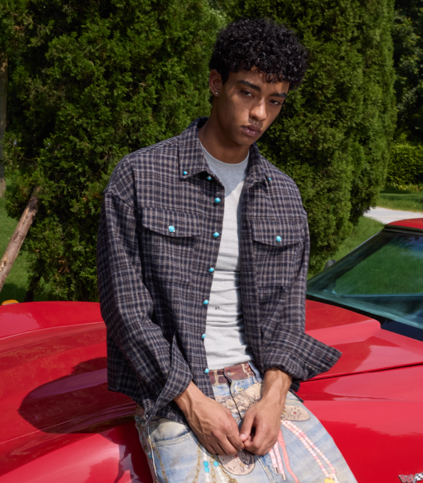 S45 Turquoise Button Plaid Long Sleeve Shirt | Face 3 Face