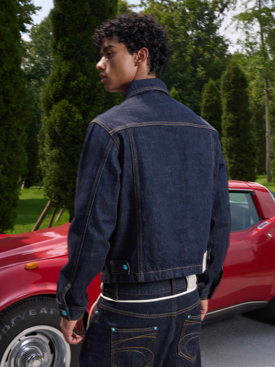 S45 Turquoise Button Denim Jacket | Face 3 Face