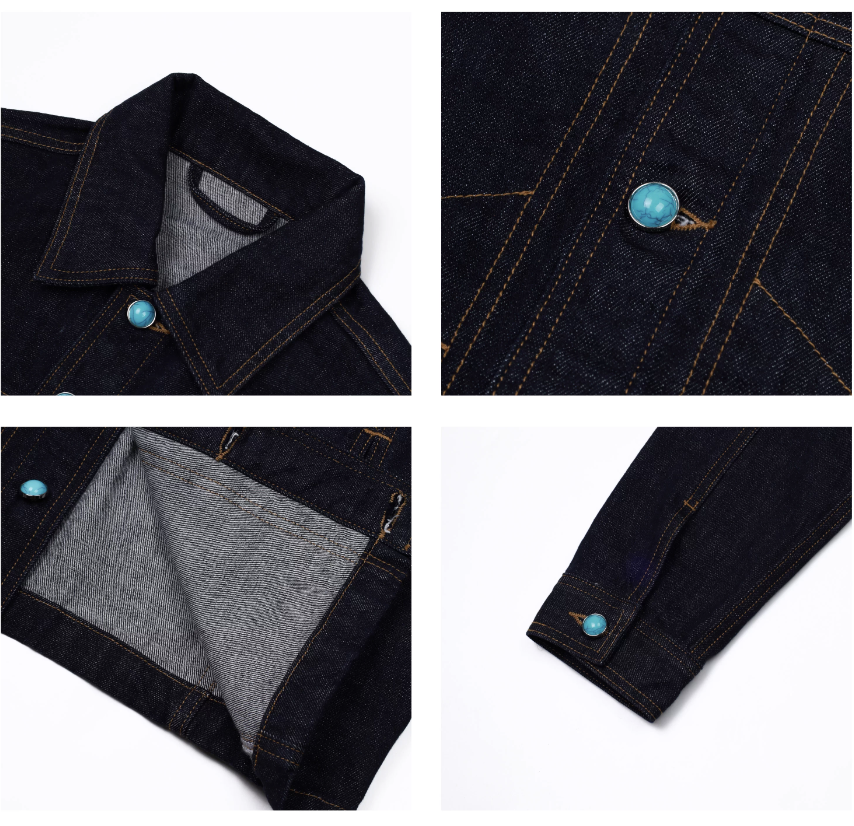 S45 Turquoise Button Denim Jacket | Face 3 Face