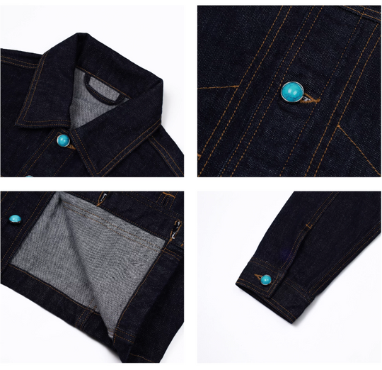S45 Turquoise Button Denim Jacket | Face 3 Face