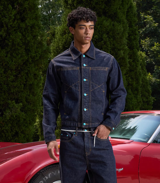 S45 Turquoise Button Denim Jacket | Face 3 Face