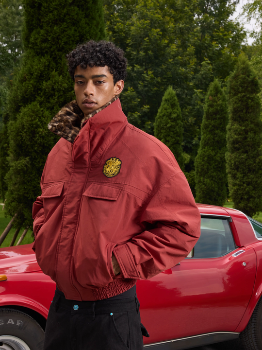 S45 Leopard Fur Lined Nylon Tactical Jacket | Face 3 Face