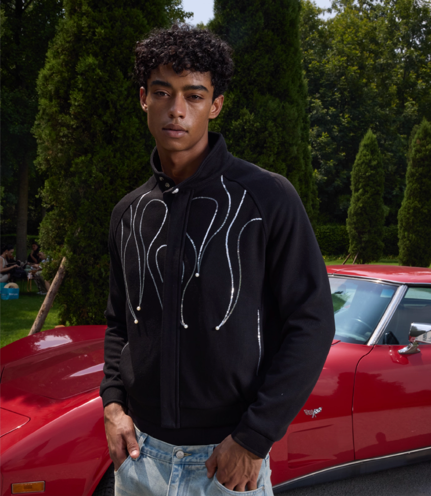 S45 Flame Sequin Wool Harrington Jacket | Face 3 Face