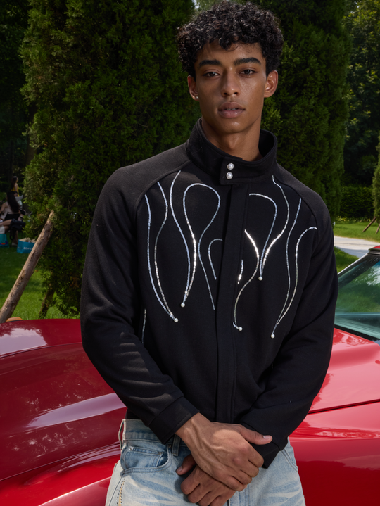 S45 Flame Sequin Wool Harrington Jacket | Face 3 Face