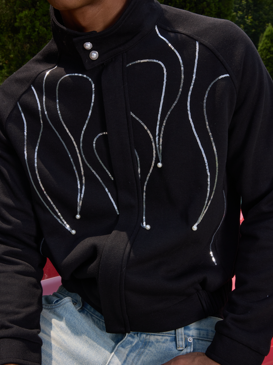 S45 Flame Sequin Wool Harrington Jacket | Face 3 Face