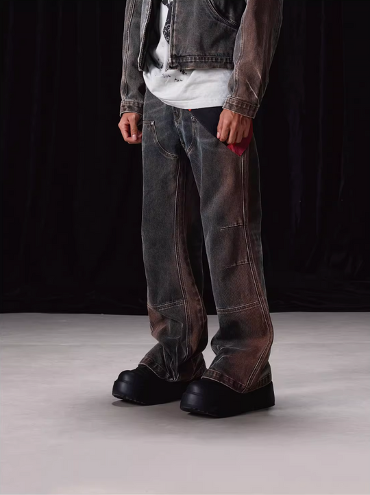 Labt Flower Wash Double Knee Flared Jeans | Face 3 Face