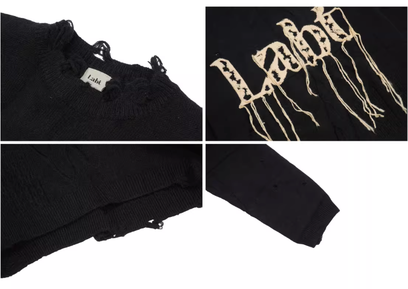 Labt Fringe Lanyard Logo Distressed Knit Sweater | Face 3 Face
