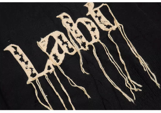 Labt Fringe Lanyard Logo Distressed Knit Sweater | Face 3 Face