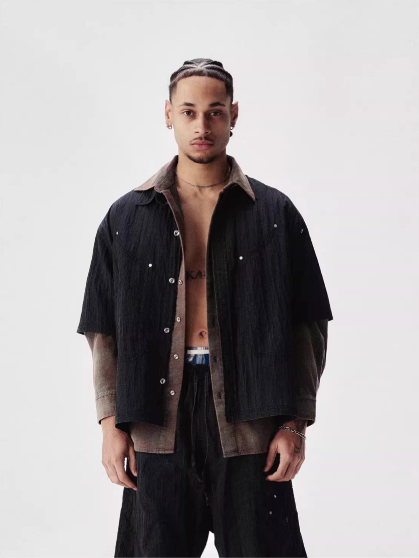 Labt Distressed Wash Pocket Short Sleeve Shirt | Face 3 Face