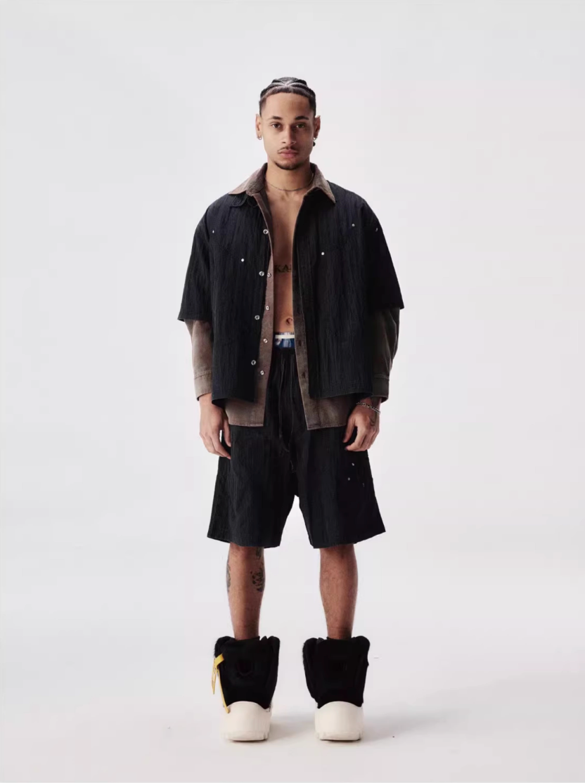 Labt Distressed Wash Pocket Short Sleeve Shirt | Face 3 Face