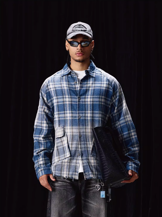 Labt Washed Flannel Plaid Long Sleeve Pocket Shirt | Face 3 Face