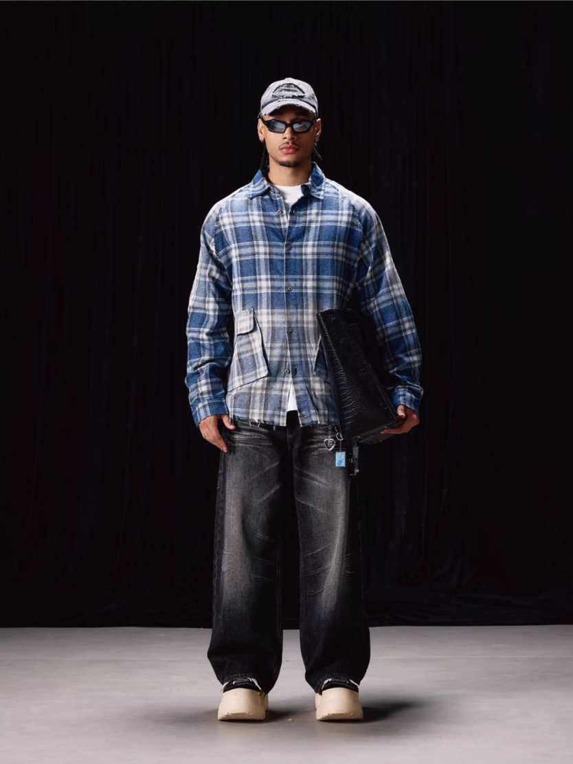 Labt Washed Flannel Plaid Long Sleeve Pocket Shirt | Face 3 Face