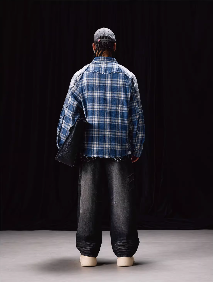 Labt Washed Flannel Plaid Long Sleeve Pocket Shirt | Face 3 Face