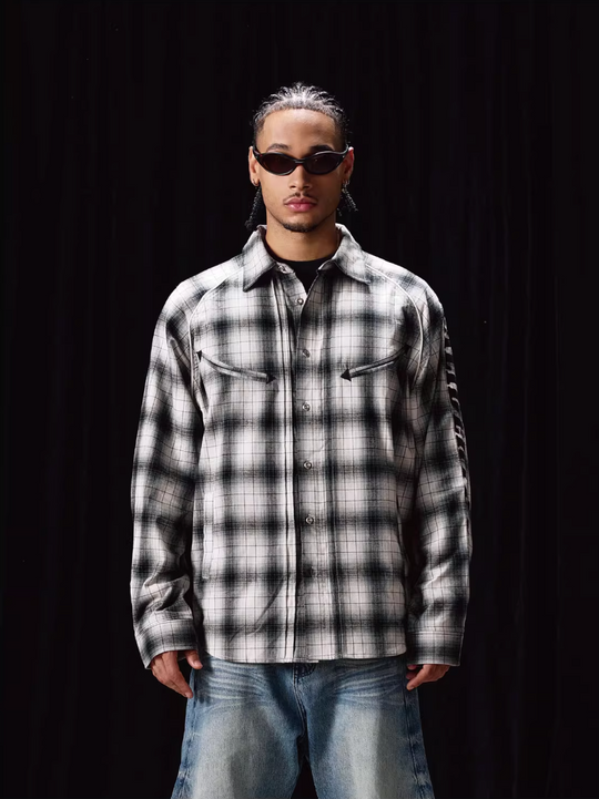 Labt Western Plaid Patch Embroidered Long Sleeve Shirt | Face 3 Face
