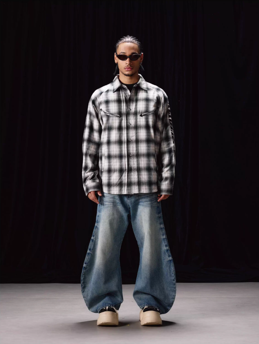 Labt Western Plaid Patch Embroidered Long Sleeve Shirt | Face 3 Face