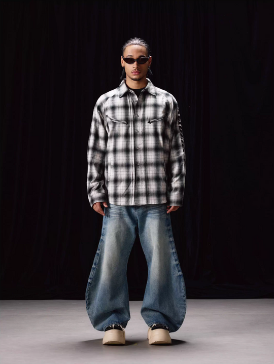 Labt Western Plaid Patch Embroidered Long Sleeve Shirt | Face 3 Face