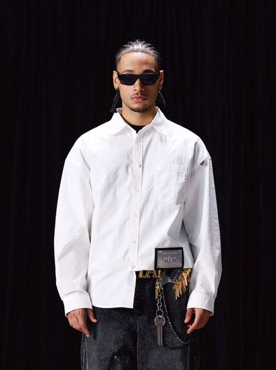 Labt Patch Embroidered Wrinkled Long Sleeve Shirt | Face 3 Face