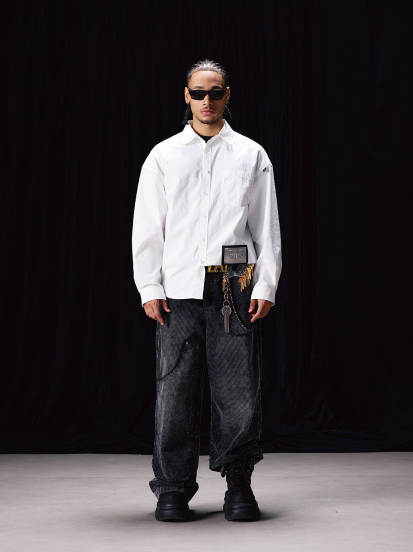 Labt Patch Embroidered Wrinkled Long Sleeve Shirt | Face 3 Face