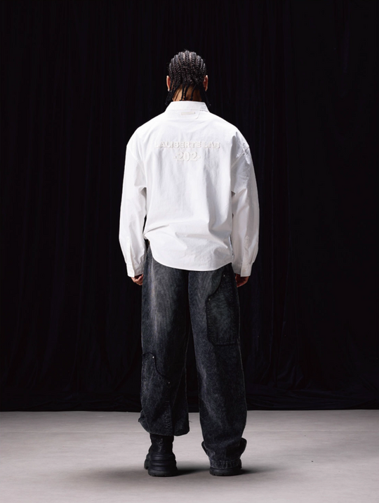 Labt Patch Embroidered Wrinkled Long Sleeve Shirt | Face 3 Face