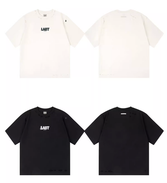 Labt Distressed Holes Logo Print Tee | Face 3 Face