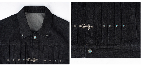 ANTIDOTE Turquoise Studded Pleated Buckle Denim Jacket | Face 3 Face