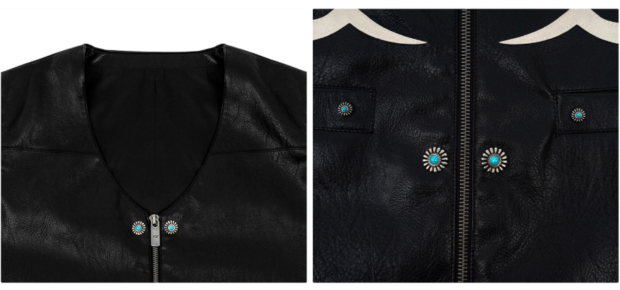 ANTIDOTE Turquoise Studded Western PU Leather Biker Vest | Face 3 Face