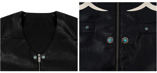 ANTIDOTE Turquoise Studded Western PU Leather Biker Vest | Face 3 Face