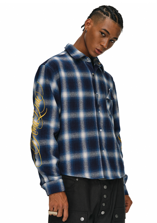ANTIDOTE Embroidered Flannel Plaid Long Sleeve Shirt | Face 3 Face