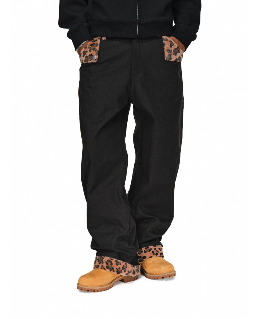ANTIDOTE Wooly Leopard Cow Patchwork Work Pants | Face 3 Face