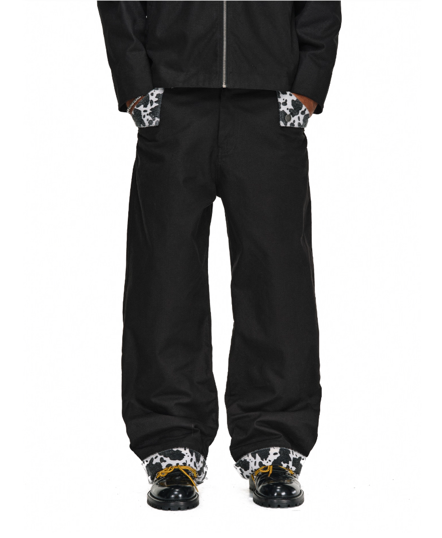 ANTIDOTE Wooly Leopard Cow Patchwork Work Pants | Face 3 Face