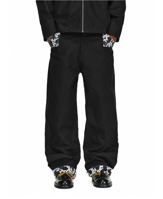 ANTIDOTE Wooly Leopard Cow Patchwork Work Pants | Face 3 Face