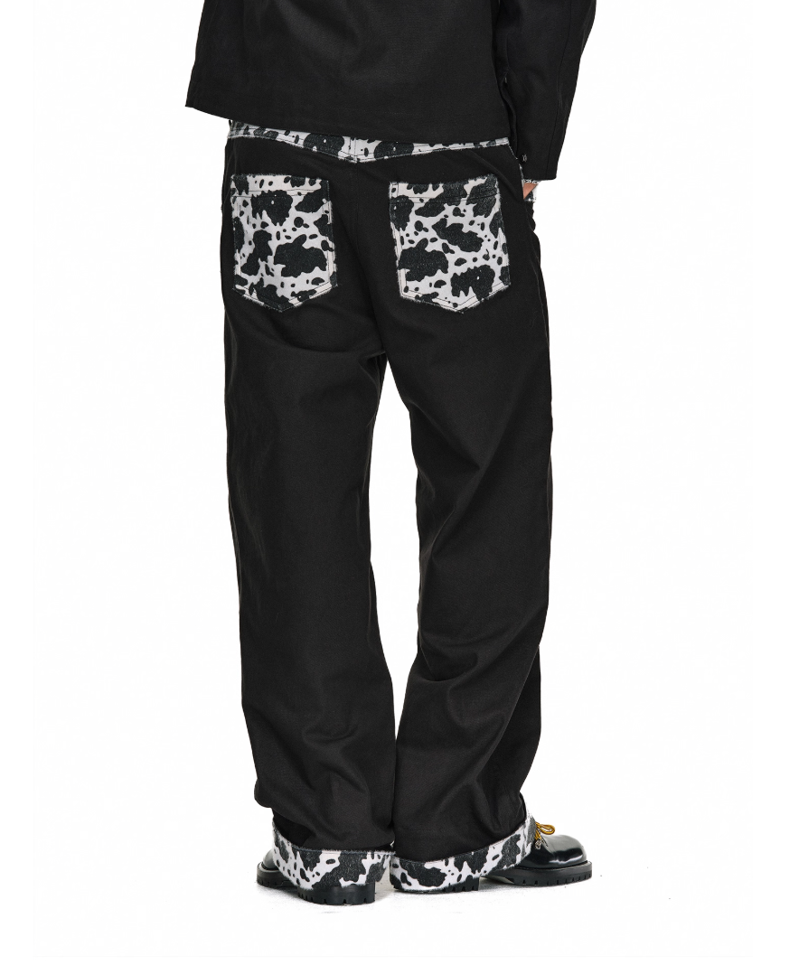 ANTIDOTE Wooly Leopard Cow Patchwork Work Pants | Face 3 Face