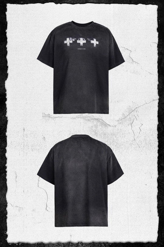 UNDERWATER Cross Print Washed Distressed Tee | Face 3 Face