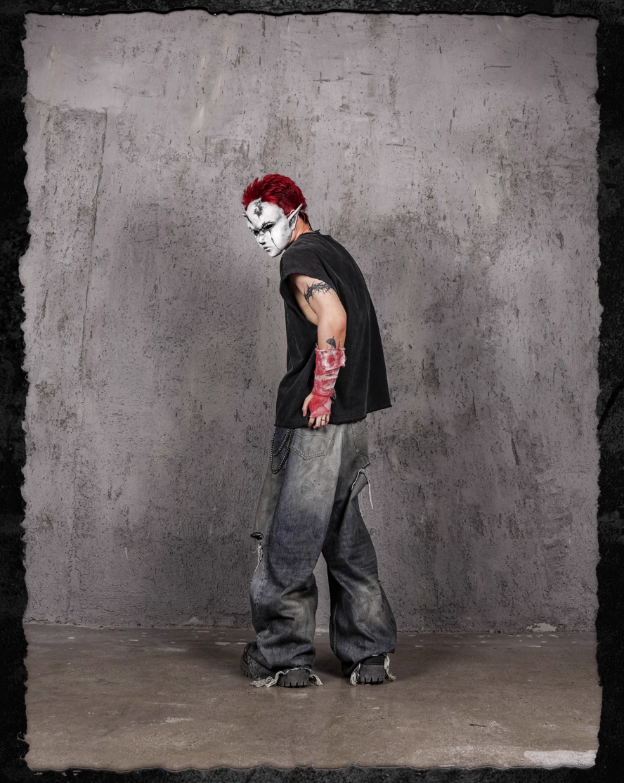 UNDERWATER Washed Devil Bone Print Distressed Sleeveless Tee | Face 3 Face