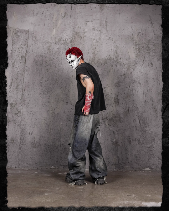 UNDERWATER Washed Devil Bone Print Distressed Sleeveless Tee | Face 3 Face