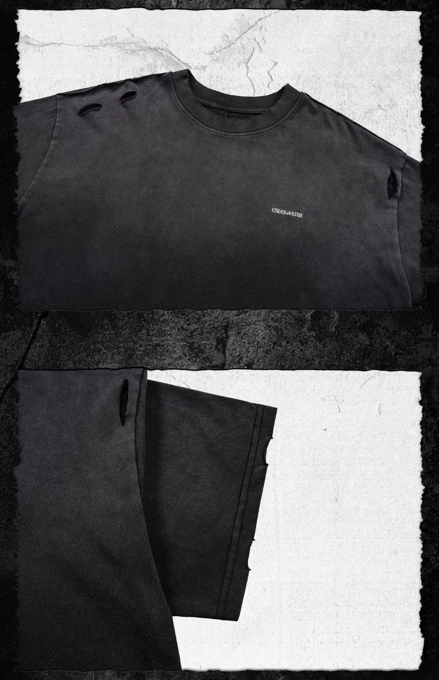 UNDERWATER Handmade Cut Distressed Dust Black Tee | Face 3 Face