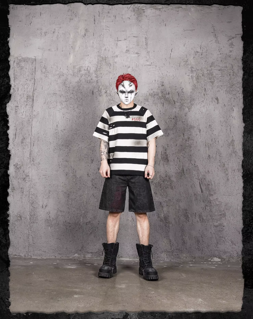 UNDERWATER Jailbird Dirty Dye Cut Distressed Stripe Tee | Face 3 Face