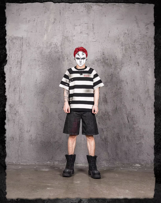 UNDERWATER Jailbird Dirty Dye Cut Distressed Stripe Tee | Face 3 Face