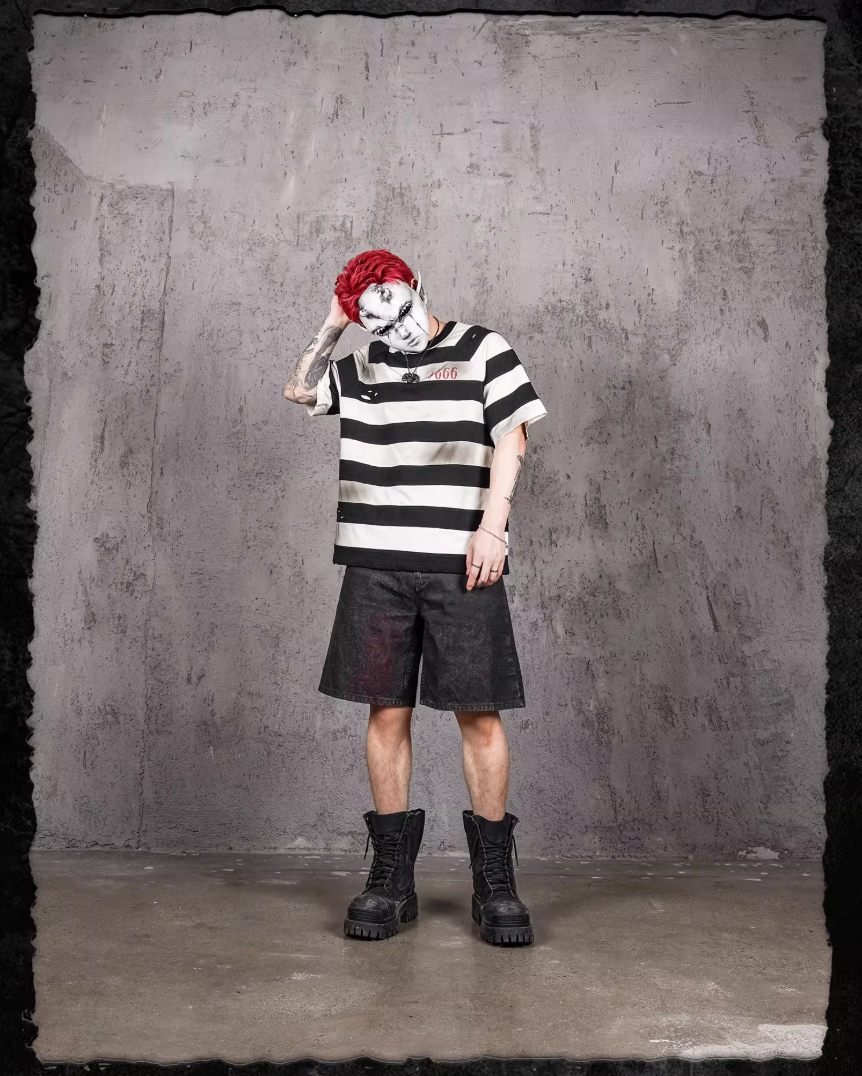 UNDERWATER Jailbird Dirty Dye Cut Distressed Stripe Tee | Face 3 Face