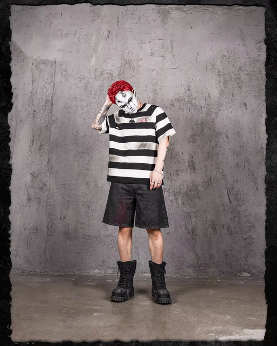 UNDERWATER Jailbird Dirty Dye Cut Distressed Stripe Tee | Face 3 Face