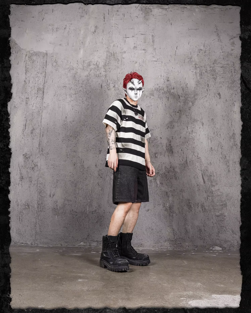 UNDERWATER Jailbird Dirty Dye Cut Distressed Stripe Tee | Face 3 Face