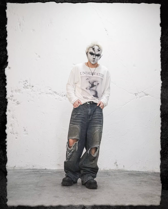 UNDERWATER Dirty Dye Aged Torn Baggy Jeans | Face 3 Face