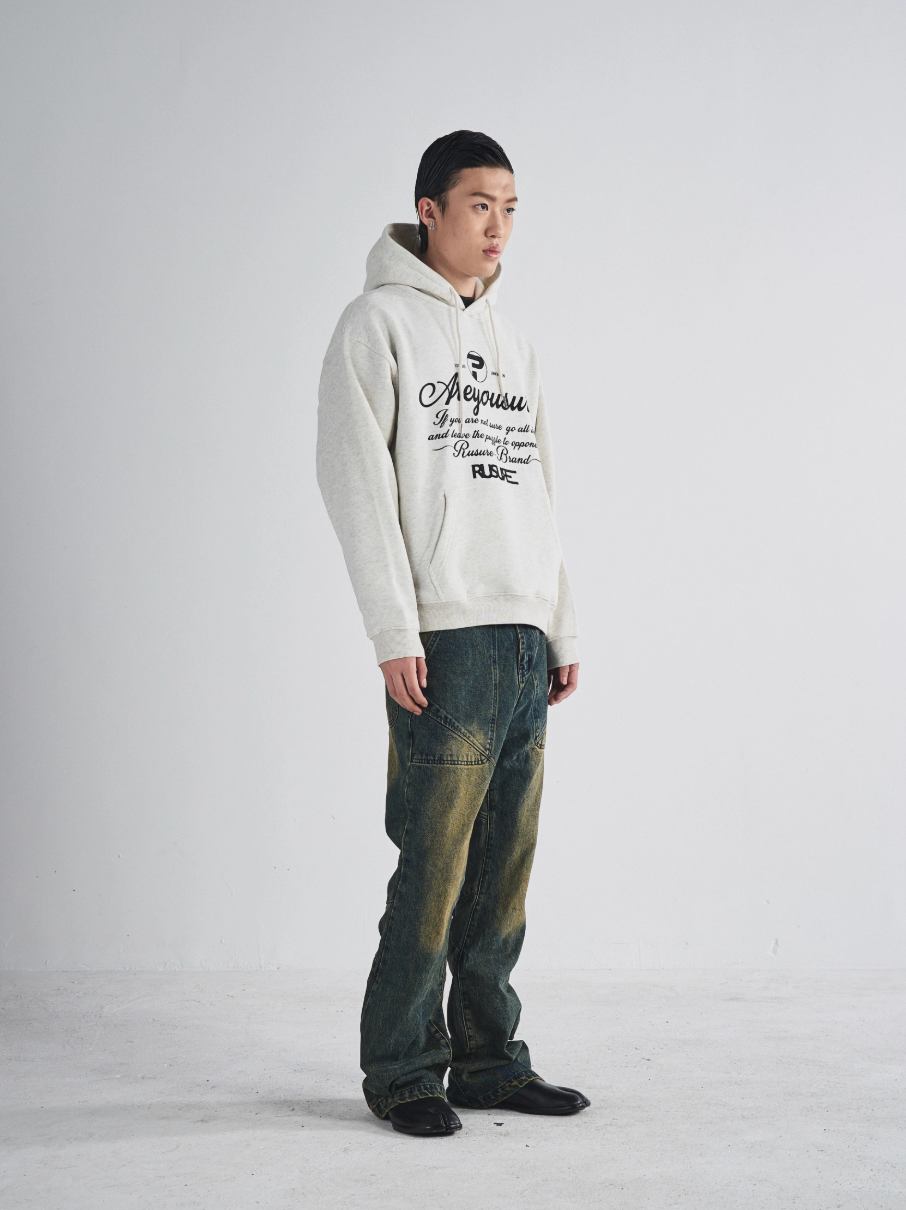 RUSURE Flower Gray Slogan Hoodie | Face 3 Face