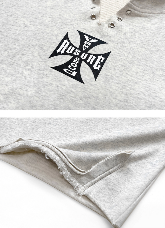RUSURE V Neck Cross Logo Destruction Hoodie | Face 3 Face